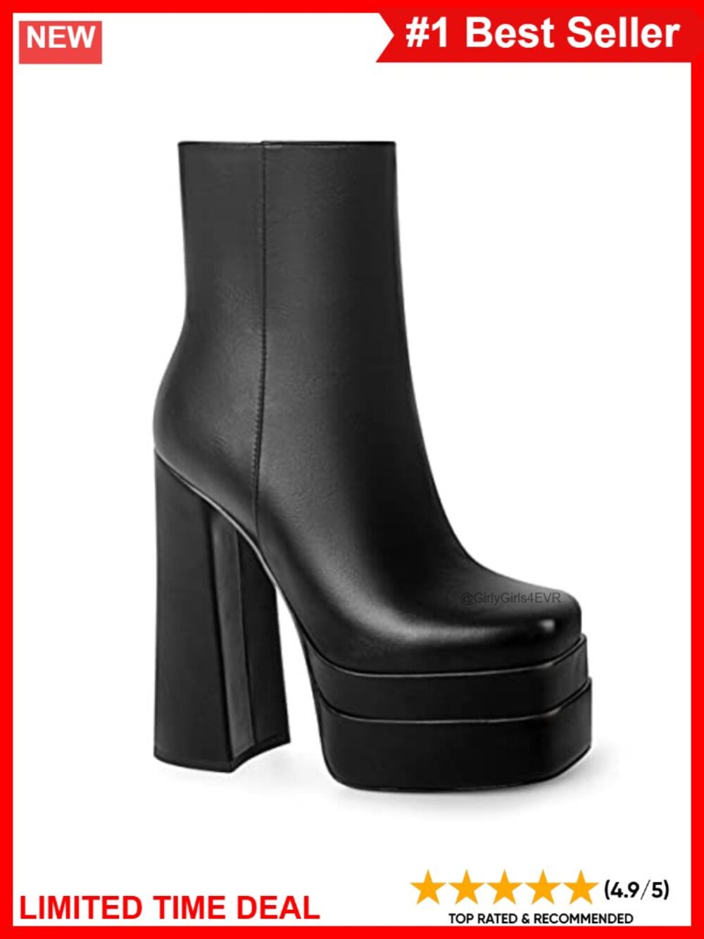 Faux Leather Double Platform Square Toe Ankle Booties Chunky Heel Women's